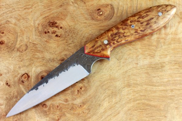 190mm Wharncliffe Pointy Neck Knife, Hammer Finish, Stabilized Birch - 80grams