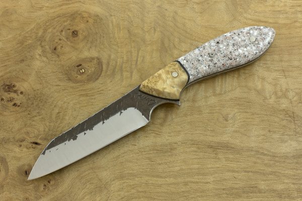 186mm Wharncliffe Brute Neck Knife, Hammer Finish, Maple / Corian - 82grams