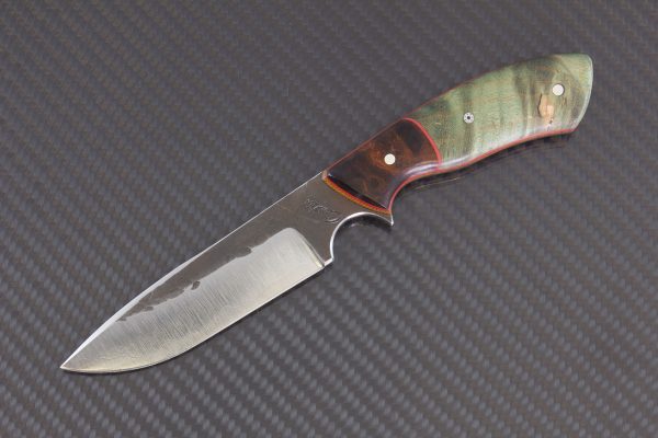 196mm Aviator Neck Knife, Green-Dyed Maple w/ Ironwood Bolster - 105 grams